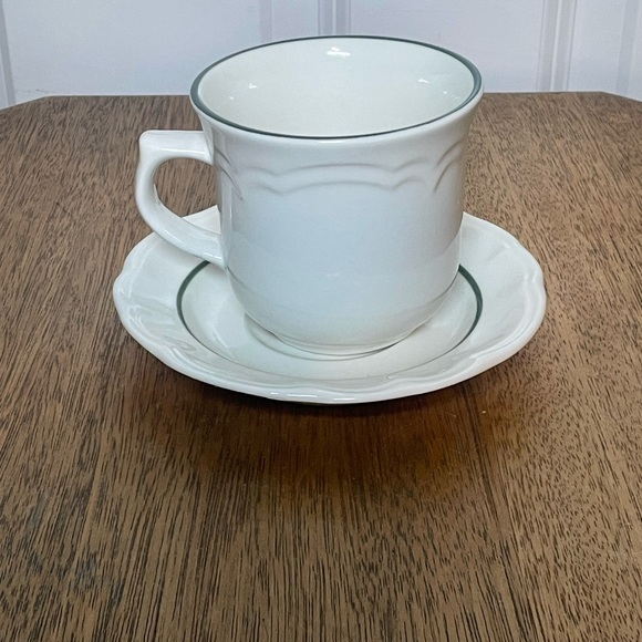 Pfaltzgraff White Mug and Saucer with Red Barn Holiday Design - Picture 3 of 6